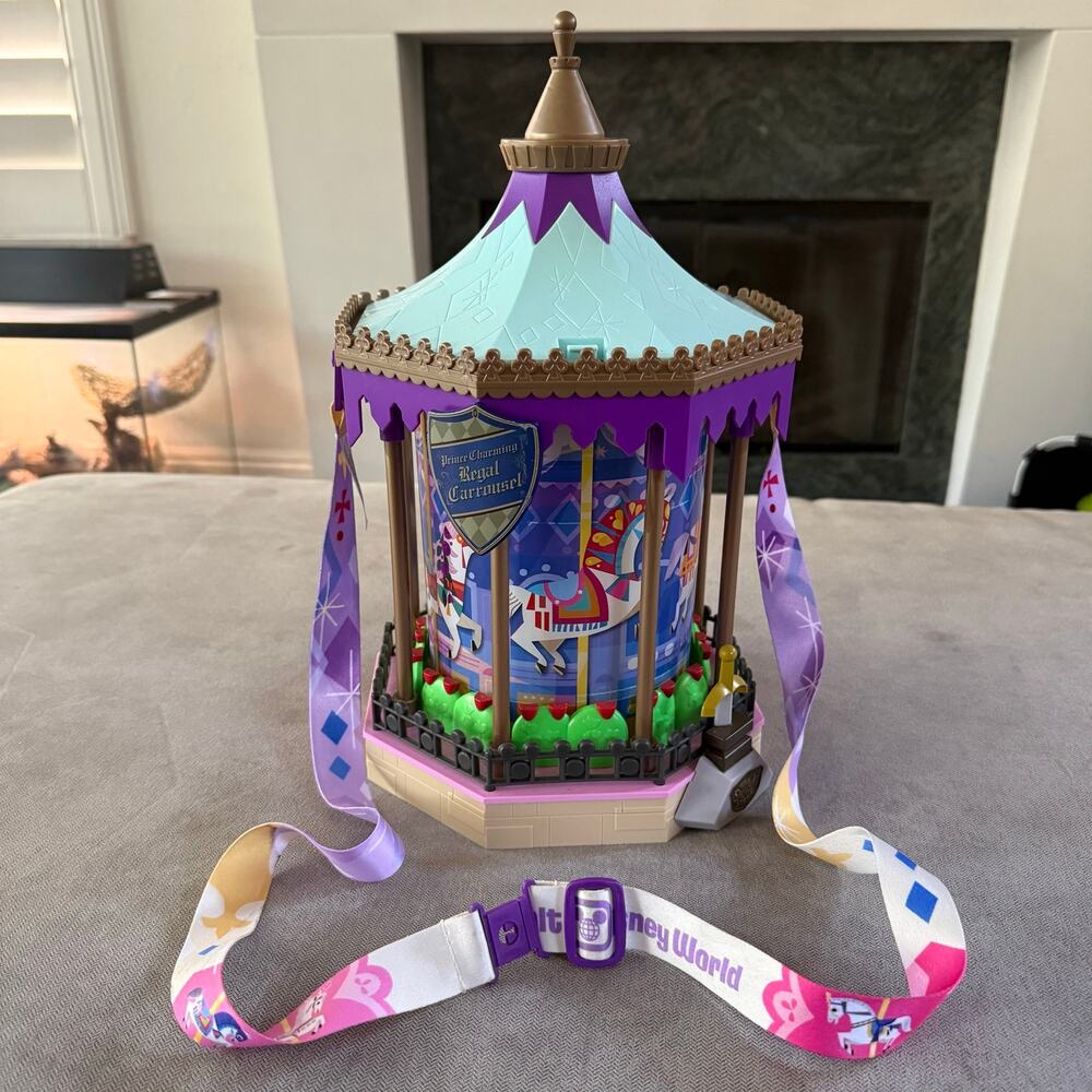 Disney World Prince Charming Regal Carousel Popcorn Bucket Music Box Spins Light